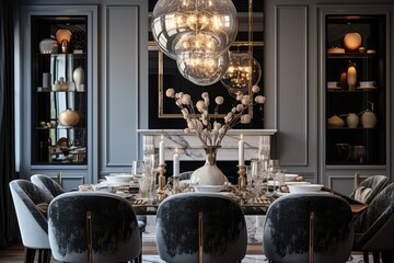 A well-lit dining space with elegant seating arrangements