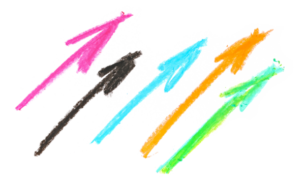 Set photo grunge hand draw, scribble colorful arrow, wax pastel, crayon isolated on white, clipping path
