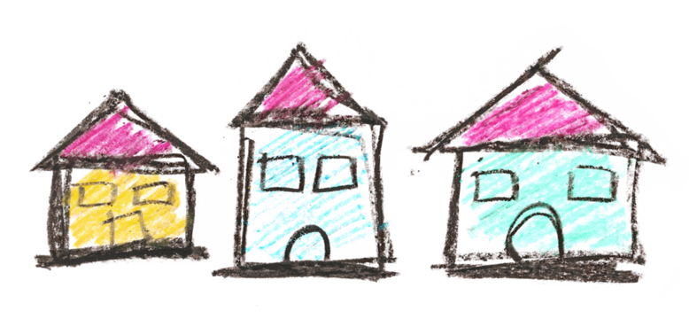 Photo grunge hand draw, scribble set colorful house, wax pastel, crayon isolated on white, clipping path
