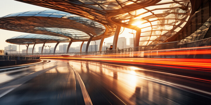 Motion blurred car light tracks in the tunnel