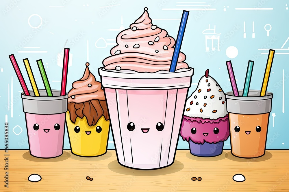Poster a group of three cups with different types of ice cream. generative ai