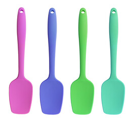Set of rubber silicone spatulas on a white background. Kitchenware.