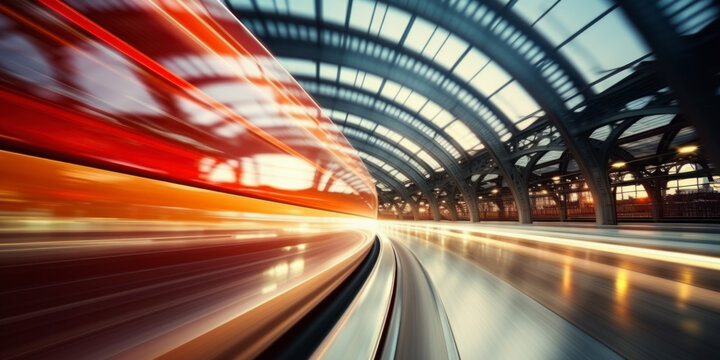 Motion blurred car light tracks in the tunnel