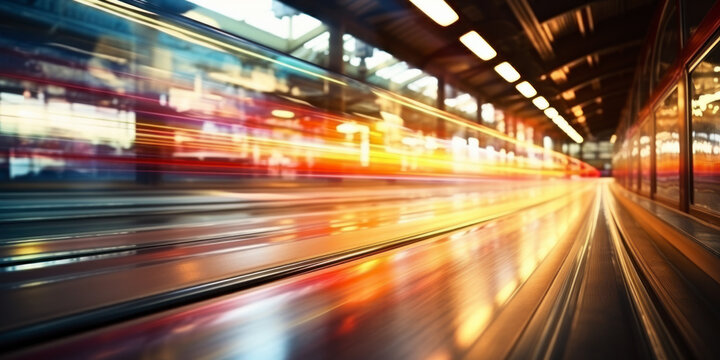 Motion blurred car light tracks in the tunnel