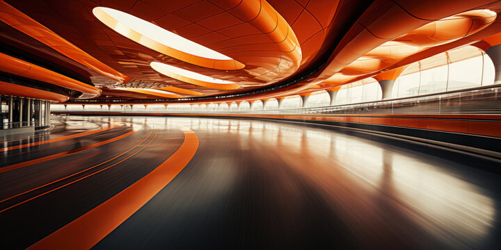 Motion blurred car light tracks in the tunnel