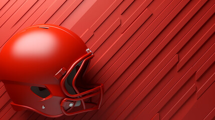 Realistic silhouette of a american football helmet or rugby helmet man in action on minimalist geometric red background with copy space. rugby banner background