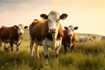 Group of cows standing in a grassy field.