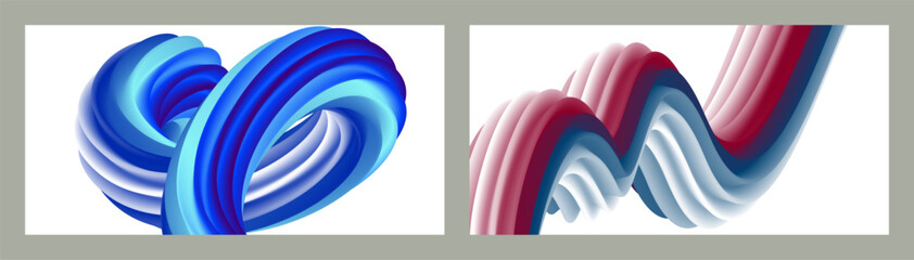 Fototapeta premium Abstract volumetric background. Cords. set of two illustrations. Toothpaste in a tube. Minimalism. Creative modern background. Cover design, wallpaper, background. eps vector.