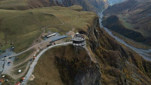 4K footage of Panorama Gudauri the Russia Georgia Friendship Monument