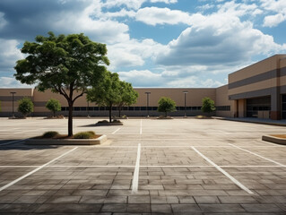 Empty are parking lots for commercial buildings
