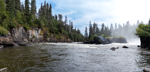 Wide angle photo of waterfall in Manitoba, Pisew Falls 