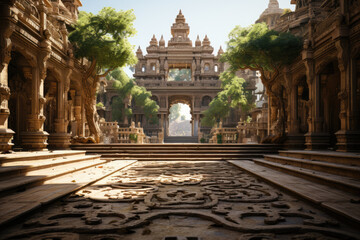 Fototapeta premium A Jain temple with intricate carvings and statues, representing the beauty and complexity of Jain religious art. Concept of sacred art. Generative Ai.