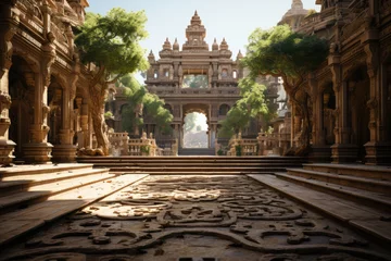 Muurstickers Bedehuis A Jain temple with intricate carvings and statues, representing the beauty and complexity of Jain religious art. Concept of sacred art. Generative Ai.