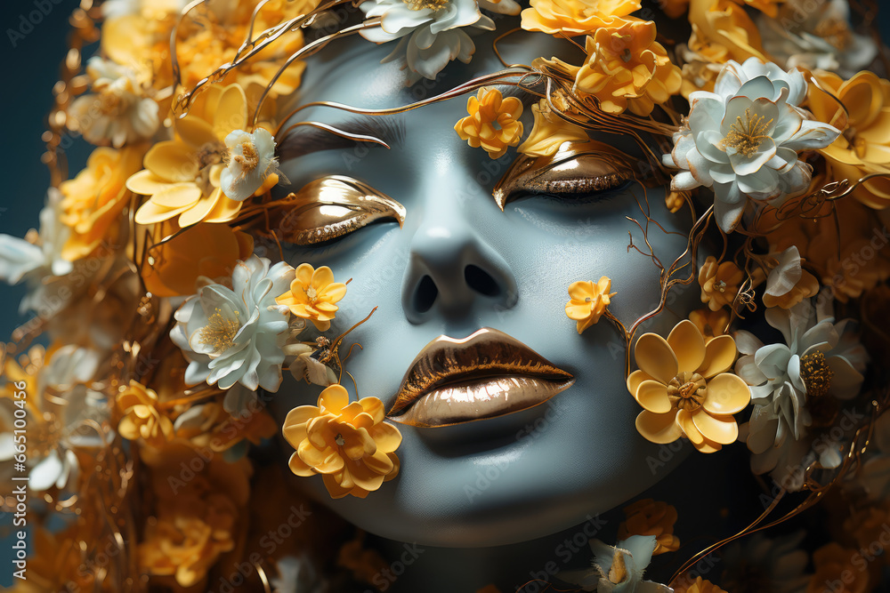 Canvas Prints a surreal portrait of a person with their head replaced by a blooming flower, symbolizing the mergin