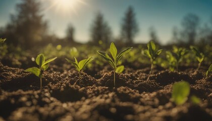 Community Planting Saplings in Sun-Drenched Orchard