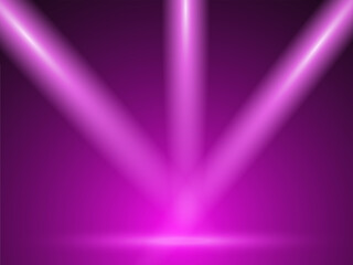 Purple spotlight. Set of bright lighting with spotlights of the stage with purple on transparent background. Light beam on violet stage.