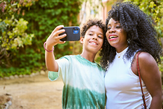Joyful mother and son moment captured in selfie