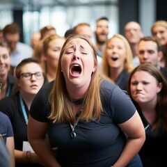 Obraz premium Tears in the Crowd: A Woman’s Emotional Moment at an Event