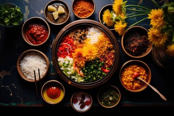 A variety of delectable dishes arranged on a table - obrazy, fototapety, plakaty