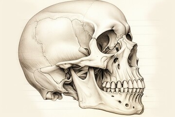 Anatomical illustration of a human skull's maxillary bone for medical purposes. Generative AI - obrazy, fototapety, plakaty