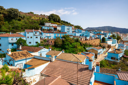 Juzcar town remarkable place all residential houses painted blue color located in region of Andalusia Spain