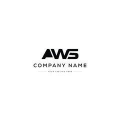 Creative Modern Monogram Letter AWS Logo Design. Black and White Logo. Usable for Business Logos. Flat Vector Logo Design Template