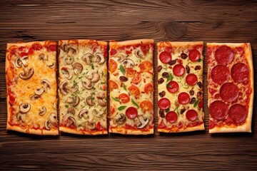 A delicious assortment of pizzas with a variety of mouthwatering toppings