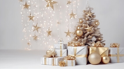 Christmas tree toys on a light background. Generative AI