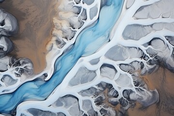 A glacial river aerial view - obrazy, fototapety, plakaty