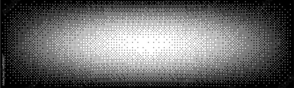 Aufkleber black and white pixel halftone radial gradient pattern. texture of squares with color fading ditheri