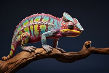 Fototapeta premium A vibrant reptile perched on a tree limb showcasing its ability to blend with its surroundings