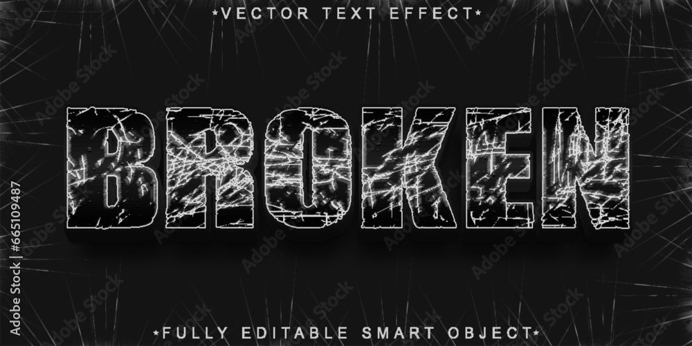 Poster broken vector fully editable smart object text effect