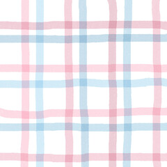 Pink Blue Plaid Hand Drawn Background