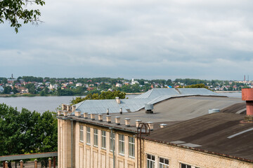 Kostroma, Russia, July 8, 2023. View of a large river and urban development.