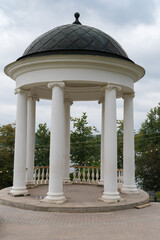 Kostroma, Russia, July 8, 2023. Ostrovsky's gazebo in the park on the river bank.