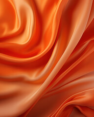 Fototapeta premium Background of flowing shiny red orange satin or silk, fashionable bright background of smooth silky fabric