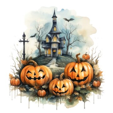 Watercolor Halloween illustration on white background.