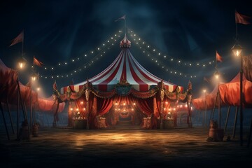 Enchanting illuminated circus tent for festive amusement. Generative AI - obrazy, fototapety, plakaty