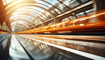 Motion blurred car light tracks in the tunnel