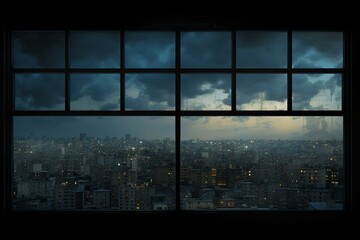 View of urban landscape through a unique window. Generative AI