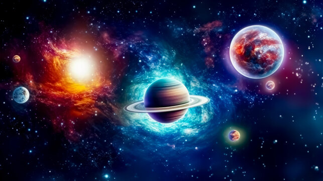 Image of space scene with planets in the foreground and stars in the background.