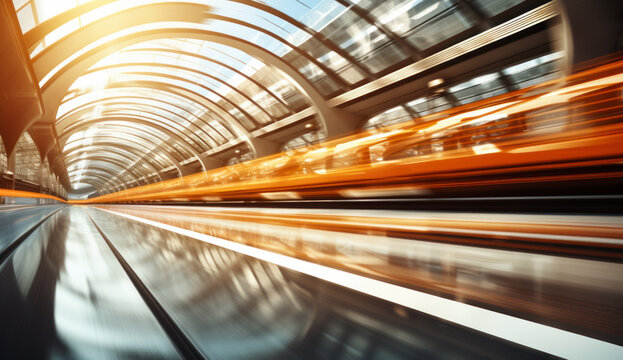 Motion blurred car light tracks in the tunnel