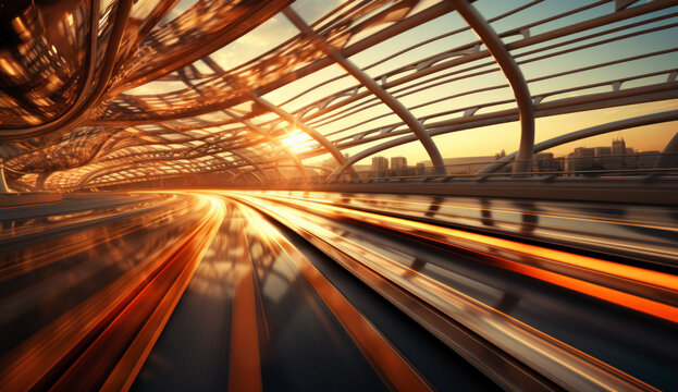 Motion blurred car light tracks in the tunnel