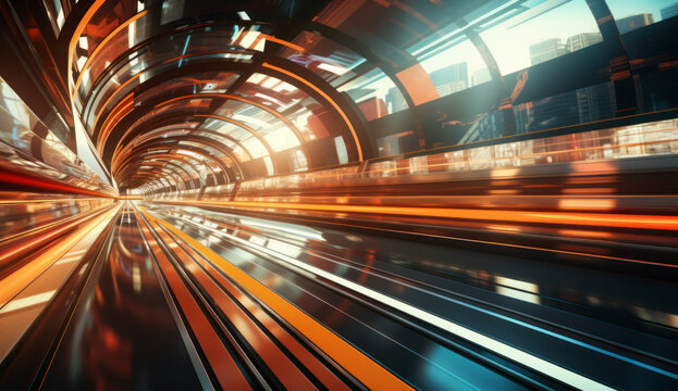 Motion blurred car light tracks in the tunnel