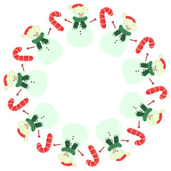 Cute vector Christmas mandala with cute holiday icons on white background. Hand drawn vector illustration.