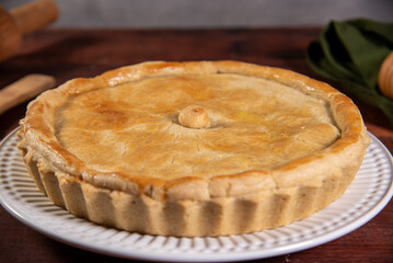 chicken pie, pie on rustic wooden table