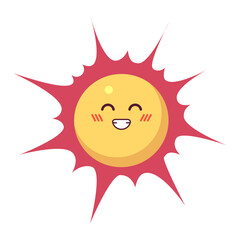 Grinning sun head 2D cartoon character. Happiness toothy smile sunshine isolated vector personage white background. Summer weather. Warmth comfort. Smiling sunny color flat spot illustration