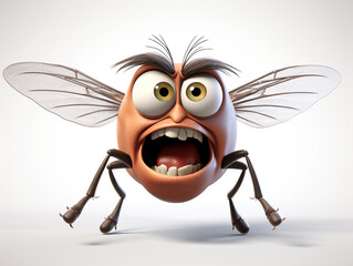 An Angry 3D Cartoon Fly on a Solid Background