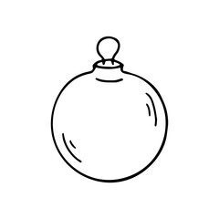Black Doodle Christmas ball icon. Simple Black and white Vector Outline element for holiday theme.
