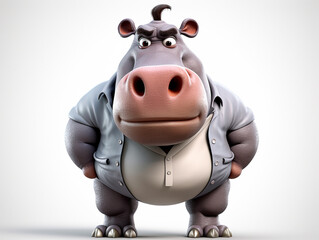 An Angry 3D Cartoon Hippo on a Solid Background